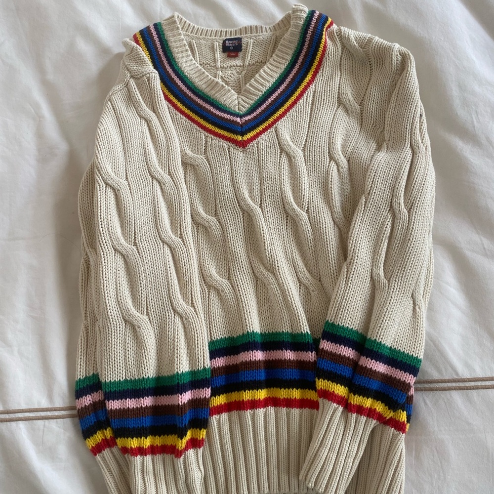 Rowing Blazers x Target Cream V-Neck Sweater with Multicolor Stripes